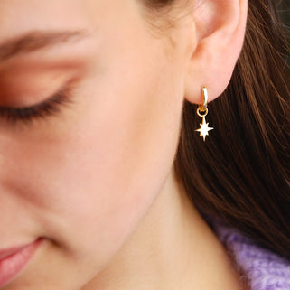Shining Christmas Star Sterling Silver Gold Vermeil Hoop Earrings