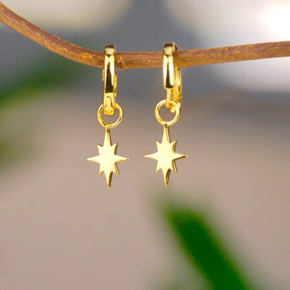 Shining Christmas Star Sterling Silver Gold Vermeil Hoop Earrings