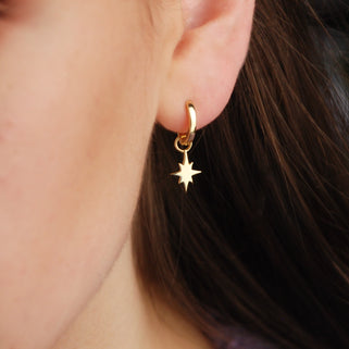 Shining Christmas Star Sterling Silver Gold Vermeil Hoop Earrings