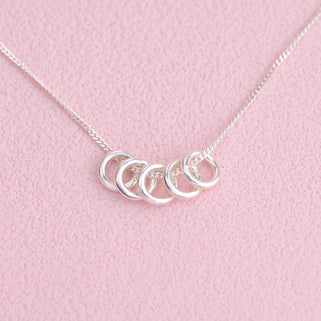 Personalised Silver Five Rings Charm Necklace