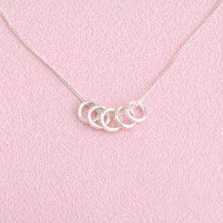 Personalised Silver Five Rings Charm Necklace