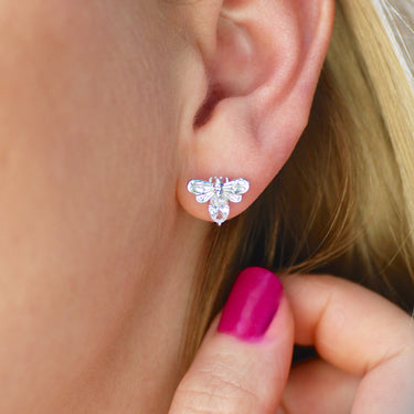 Sterling Silver Sparkle Bee Stud Earrings