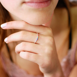 Sterling Silver Narrow Rainbow Stone Ring