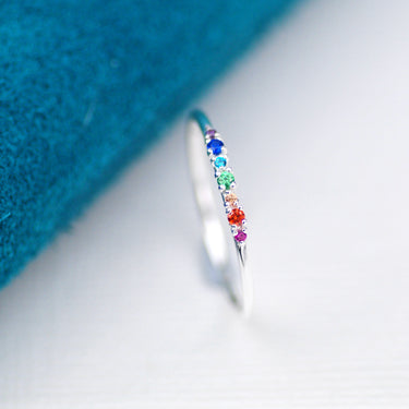 Sterling Silver Narrow Rainbow Stone Ring