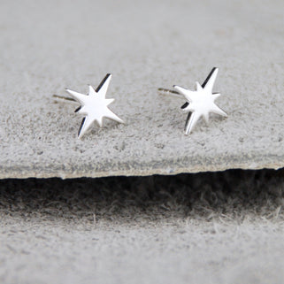 Sterling Silver Shining Star Stud Earrings