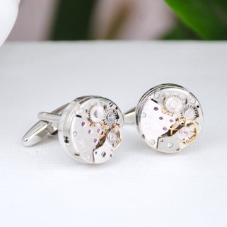 Watch movement cufflinks shown in close up shot