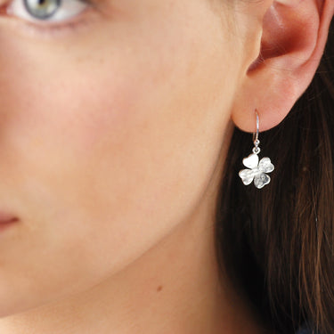 Sterling Silver Lucky Four Leaf Clover Drop Earrings