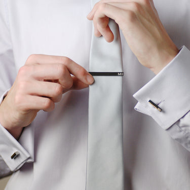 Personalised Silver Coloured Tie Slide and Bar Cufflinks Set