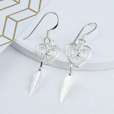 Sterling Silver Dreamcatcher Heart Earrings