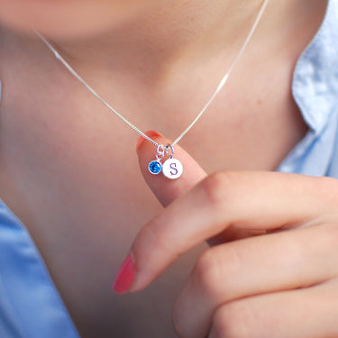 Sterling Silver Mini Initial and Birthstone Necklace