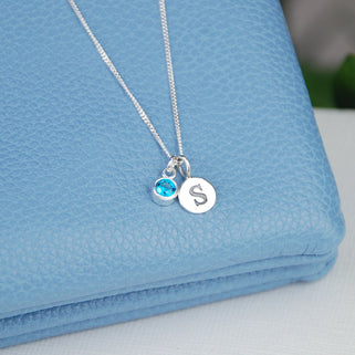 Sterling silver initial and birthstone necklace hot sale