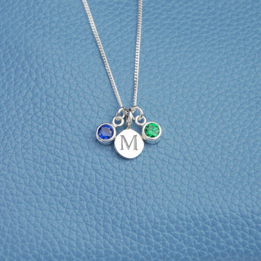 Sterling Silver Mini Initial and Birthstone Necklace