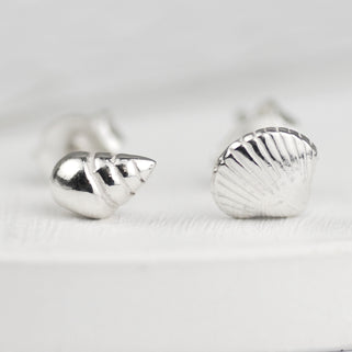 Sterling Silver Mismatched Shells Stud Earrings