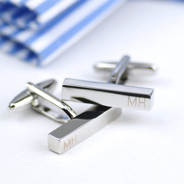 Personalised Silver Coloured Tie Slide and Bar Cufflinks Set