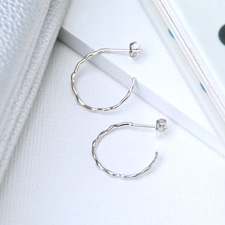 Sterling Silver Bevelled Twist Hoop Earrings