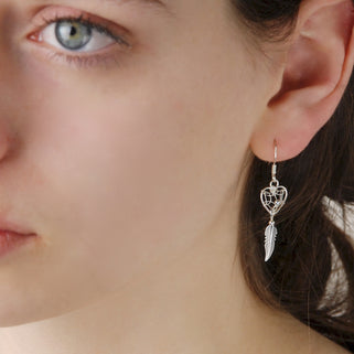 Sterling Silver Dreamcatcher Heart Earrings