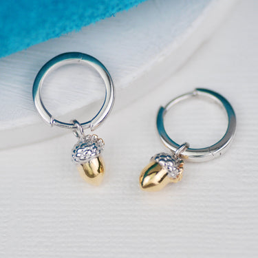 Sterling Silver and Gold Acorn Huggie Hoop Earrings