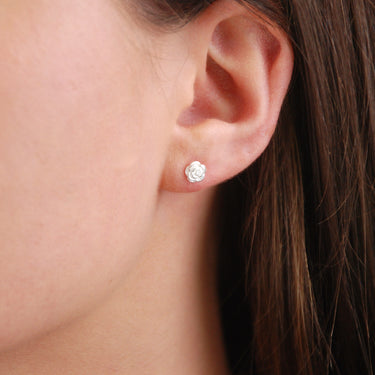 Sterling Silver Tiny Rose Stud Earrings