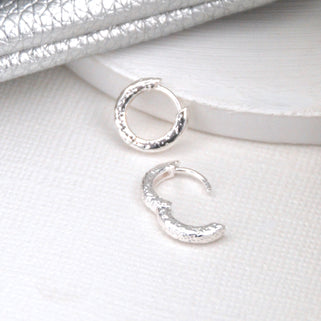 Sterling Silver Textured Petite Huggie Hoop Earrings