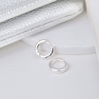 Sterling Silver Textured Petite Huggie Hoop Earrings