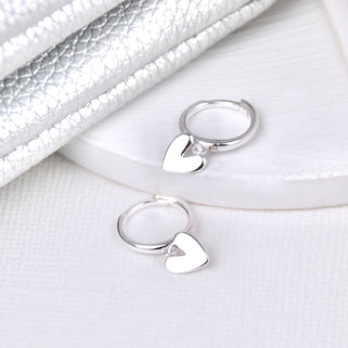 Sterling Silver Heart Drop Hoop Earrings