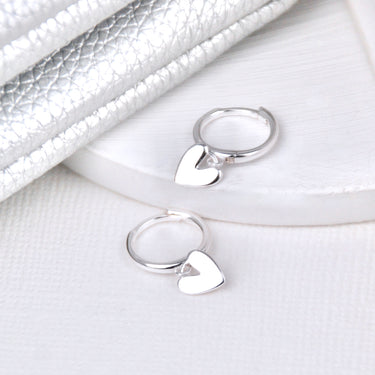 Sterling Silver Heart Drop Hoop Earrings