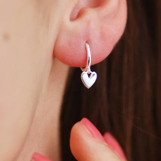 Sterling Silver Heart Drop Hoop Earrings