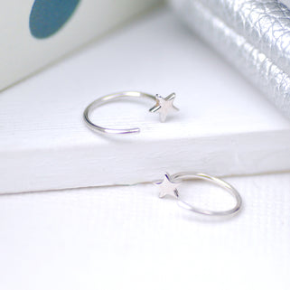 Tiny Sterling Silver Crescent Star Huggie Hoop
