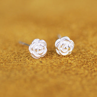 Sterling Silver Tiny Rose Stud Earrings