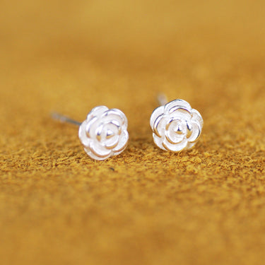 Sterling Silver Tiny Rose Stud Earrings