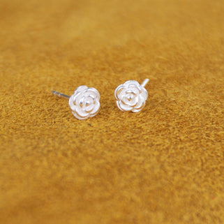 Sterling Silver Tiny Rose Stud Earrings