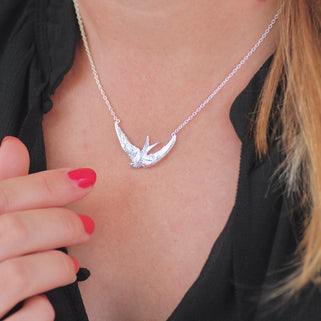 Personalised Sterling Silver Swallow Necklace