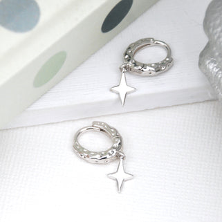 Sterling Silver Textured Huggie Hoop and Star Earrings