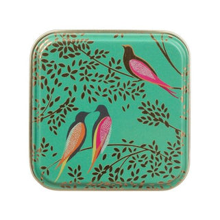 Green Birds Small Square Tin