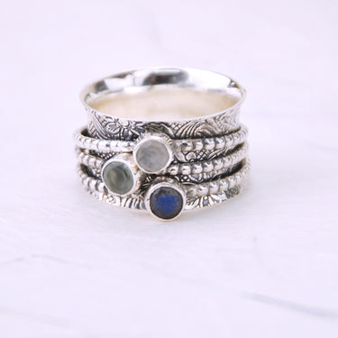 Sterling Silver Moonstone Labradorite Spinning Ring