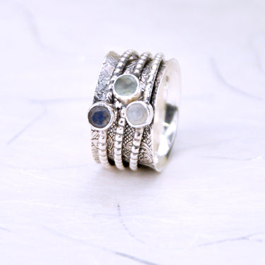 Sterling Silver Moonstone Labradorite Spinning Ring