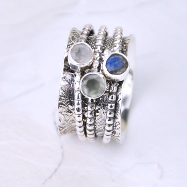 Sterling Silver Moonstone Labradorite Spinning Ring