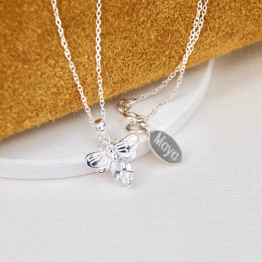 Personalised Sterling Silver Sparkle Bee Necklace