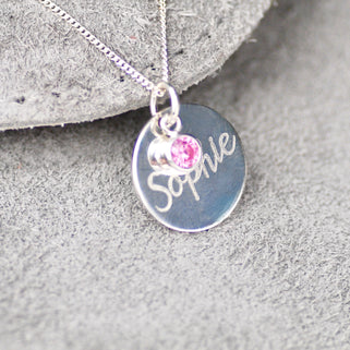 Sterling Silver Personalised Name and Birthstone Necklace