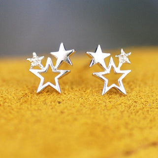 Sterling Silver Star Cluster Stud Earrings