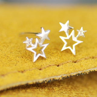 Sterling Silver Star Cluster Stud Earrings