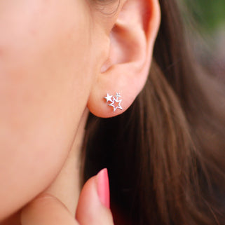 Sterling Silver Star Cluster Stud Earrings