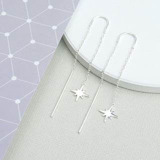 Sterling Silver Shining Christmas Star Threader Earrings