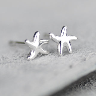 Silver Mini Starfish Studs shown in close up shot