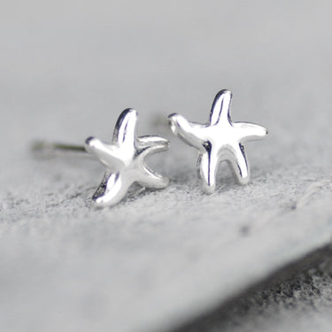 Silver Mini Starfish Studs shown in close up shot
