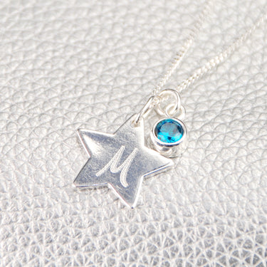 Personalised Sterling Silver Star Birthstone Necklace