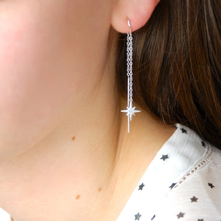 Sterling Silver Shining Christmas Star Threader Earrings