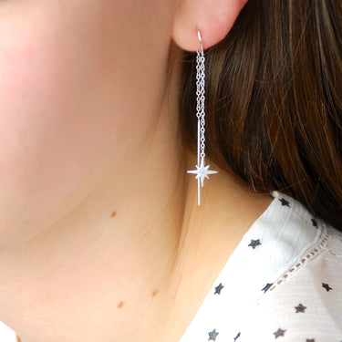 Sterling Silver Shining Star Threader Earrings