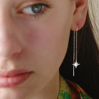 Sterling Silver Shining Christmas Star Threader Earrings