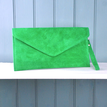 Monogram Suede Leather Envelope Clutch Bag